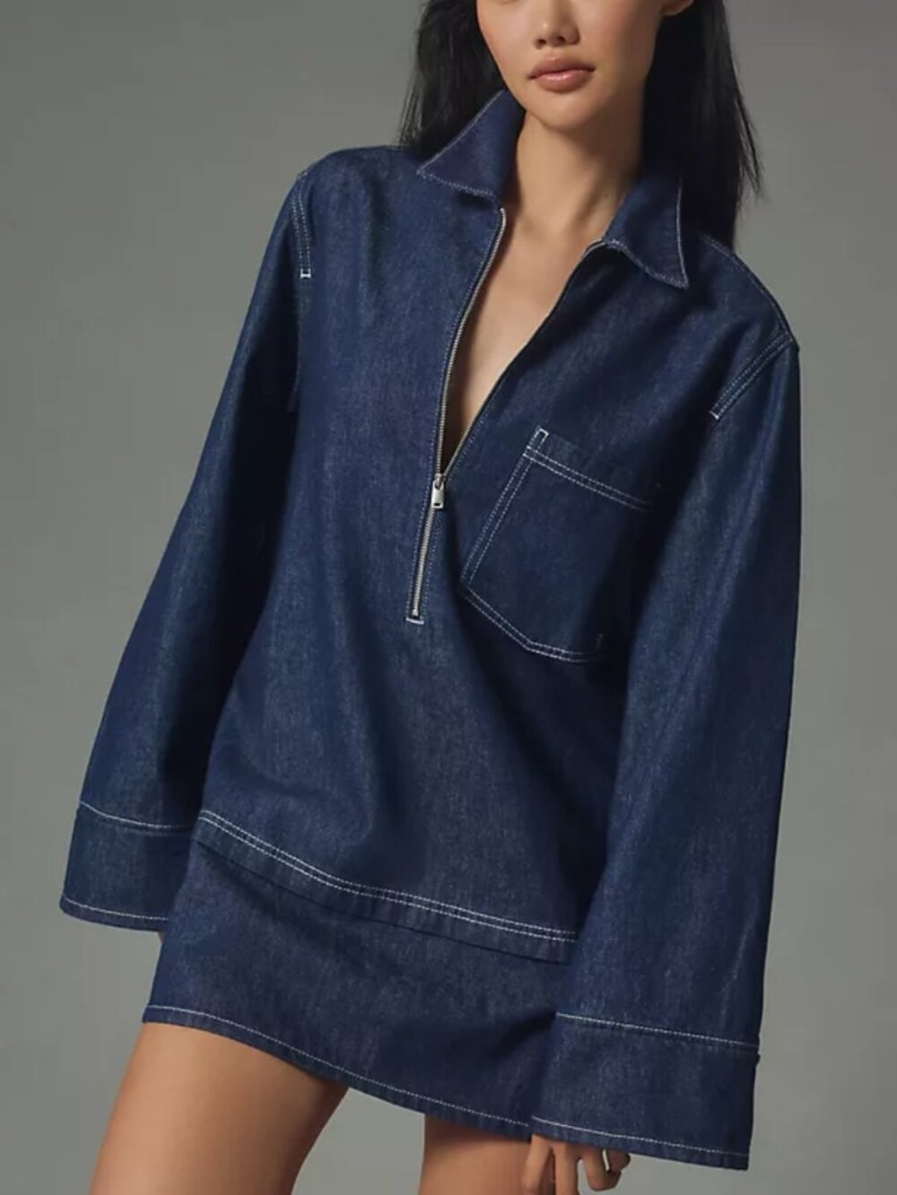 Pilco Anthropologie Denim Wide Sleeve Dress